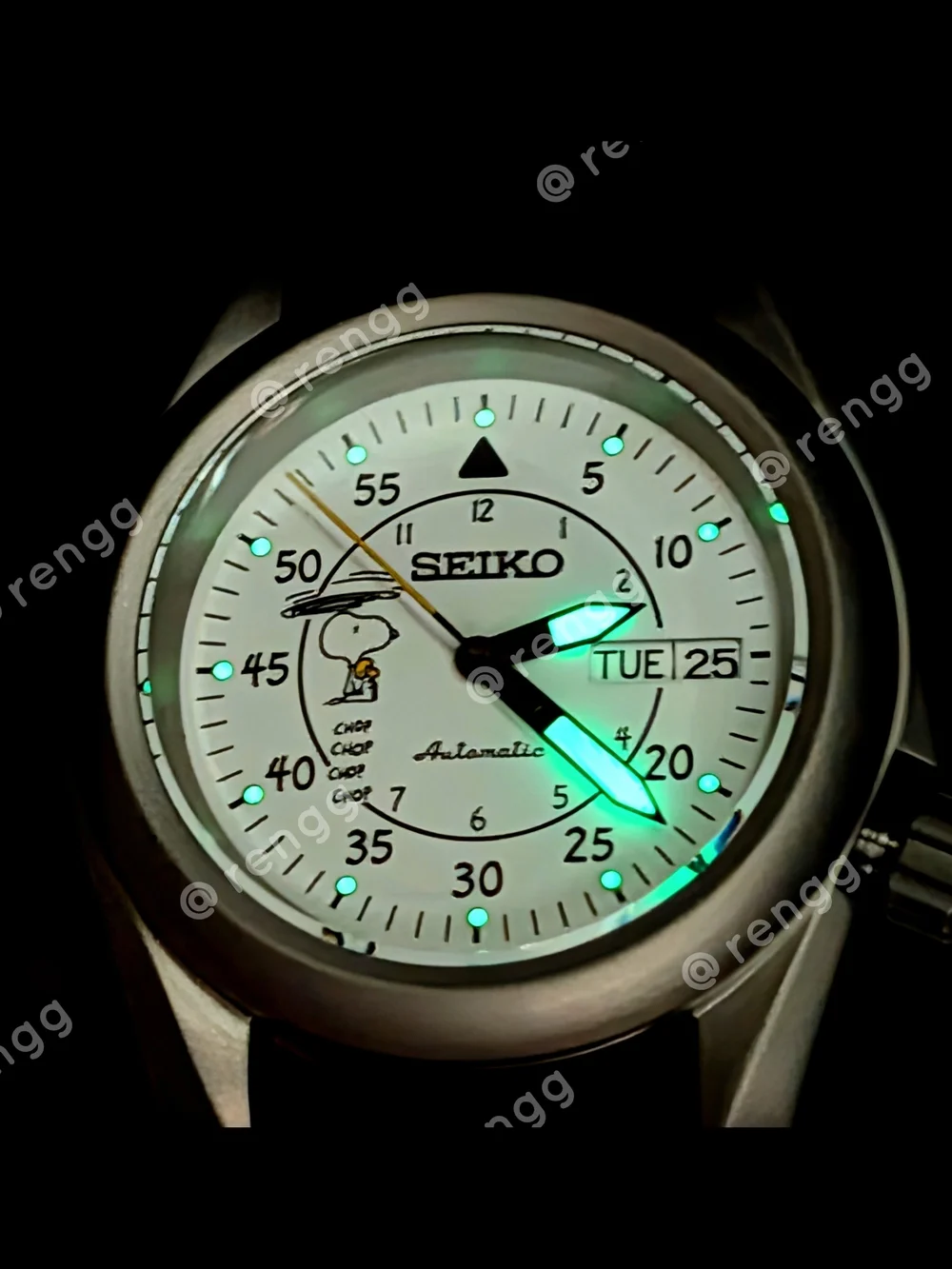 40mm Titanium Seiko Snoopy Men’s White Dial Automatic Mod Watch Day/Date